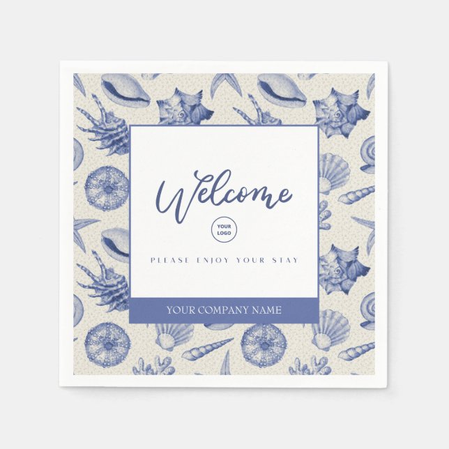 Servilleta De Papel Náutica Temática Blue Seashell Personalizado de pa (Anverso)