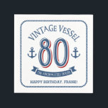 Servilleta De Papel Nautical 80th Birthday Napkins<br><div class="desc">Gracioso diseño de cumpleaños 80 con un gran número 80 y anclas. El texto dice VINTAGE VESSEL,  EL ANCLADOR AÚN MANTIENE. ¡Perfecto para los antiguos marineros! ¡PinkInkArt original!</div>