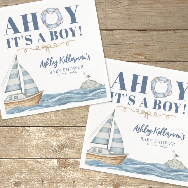Servilleta De Papel Nautical Ahoy es un chico Baby Shower (Nautical Ahoy It's A Boy Baby Shower Napkins)