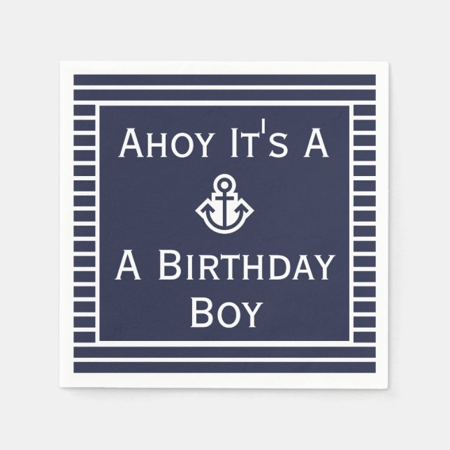 Servilleta De Papel Nautical Ahoy es un niño de cumpleaños con toallas (Anverso)