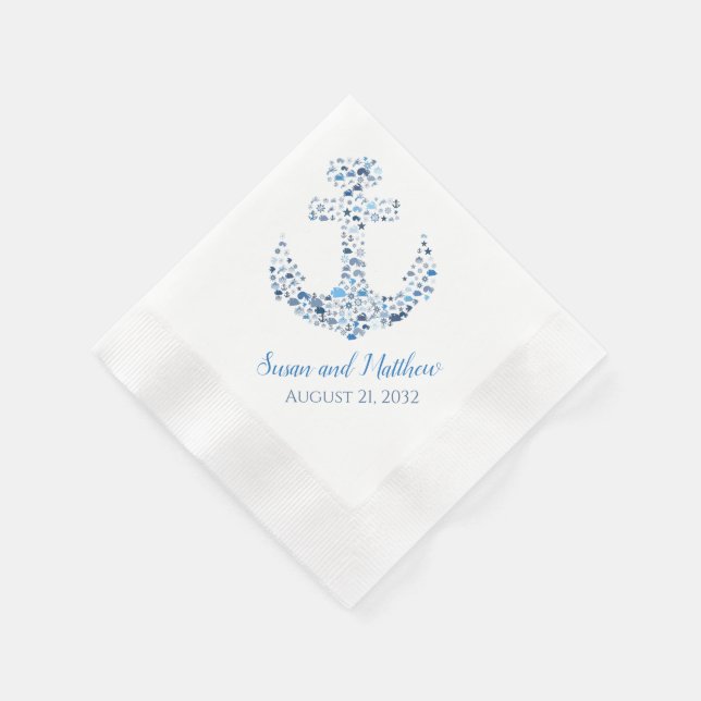 Servilleta De Papel Nautical Anchor and Fish Custom Wedding Napkins (Borde)