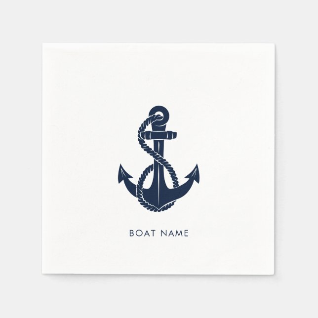 Servilleta De Papel Nautical Anchor Naval Blue Boat Name (Anverso)