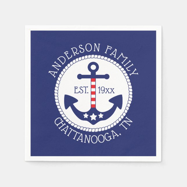 Servilleta De Papel Nautical Anchor Patriotic Family Name (Nombre de l (Anverso)