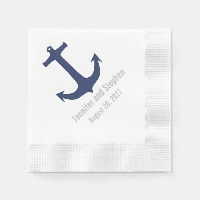 Servilleta De Papel Nautical Anchor Personalizado Boda Napkins (Anverso)