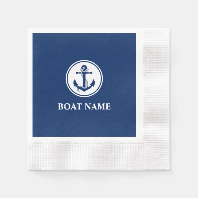 Servilleta De Papel Nautical Anchor Rope Navy nombre del barco azul (Anverso)