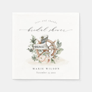 Servilleta De Papel Nautical Anchor Wheel Leafy Floral Bridal Shower