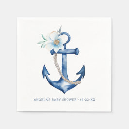 Servilleta De Papel Nautical Baby Shower Napkins | Acuarela azul marin