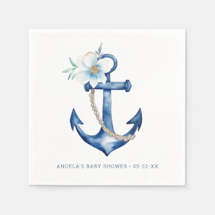 Servilleta De Papel Nautical Baby Shower Napkins Acuarela azul marin