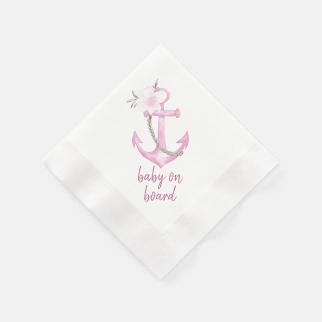 Servilleta De Papel Nautical Baby Shower Napkins | Anc acuático rosa (Borde)