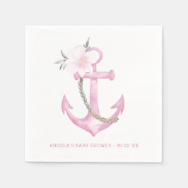 Servilleta De Papel Nautical Baby Shower Napkins | Anclaje floral rosa
