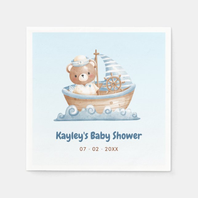 Servilleta De Papel Nautical Bear Boy Baby Shower Napkins Nacimientos (Anverso)