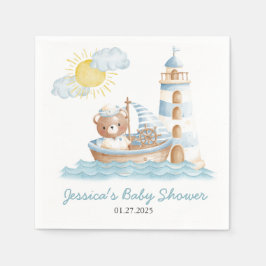 Servilleta De Papel Nautical Bear Watercolor Boat Baby Shower