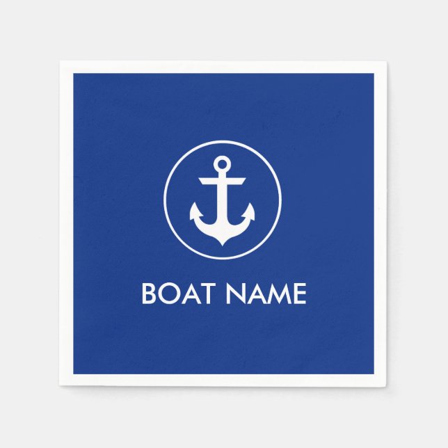 Servilleta De Papel Nautical Blue Anchor Bote Nombre Cocktail Napkins (Anverso)