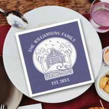 Nautical Blue Beach House White Family Name Anchor