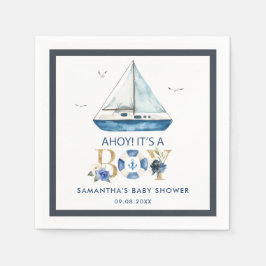 Servilleta De Papel Nautical Blue Boat Ahoy es un niño Baby Shower