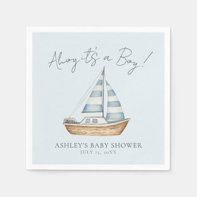 Servilleta De Papel Nautical Blue Boy Baby Shower (Anverso)