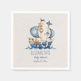 Servilleta De Papel Nautical Blue Sailing Ship Baby Shower
