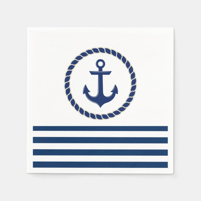 Servilleta De Papel Nautical Boat Name,Anchor Naval Blue Stried (Anverso)