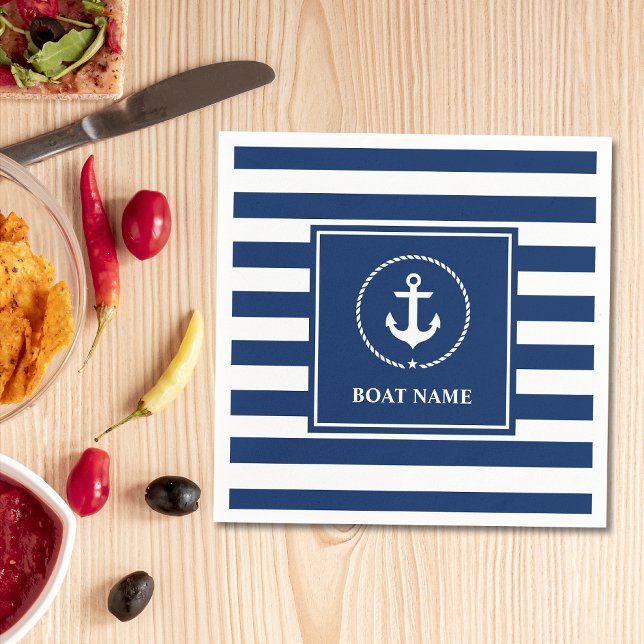 Servilleta De Papel Nautical Boat Name Anchor Navy Blue Strin (Customize to change text size or text style. )