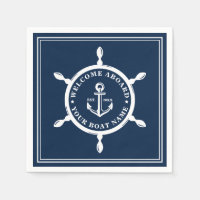 Nautical Boat Name Anchor Wheel Navy Blue