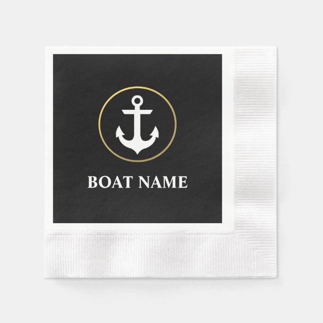 Servilleta De Papel Nautical Bote Name Anchor Cocktail Black Gold (Anverso)