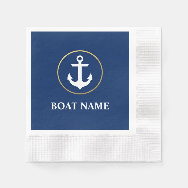 Servilleta De Papel Nautical Bote Name Anchor Cocktail Blue Gold (Anverso)