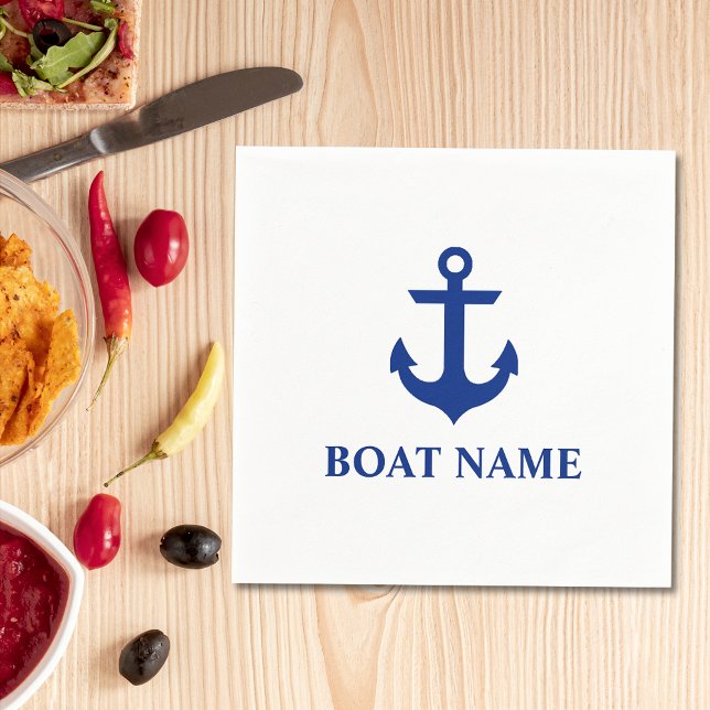 Servilleta De Papel Nautical Bote Name Anchor Coctel Blanco (Customize to change text size or text style. )