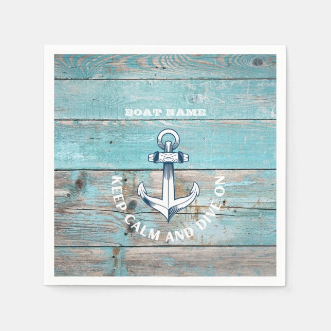 Servilleta De Papel Nautical Bote Name Anchor Rustic Wood (Anverso)