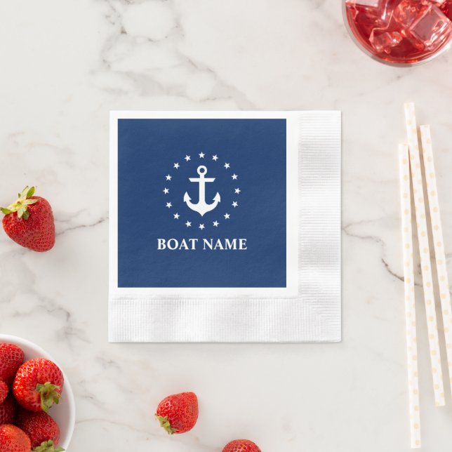 Servilleta De Papel Nautical Bote Name Anchor Stars Blue Coctail (In situ)