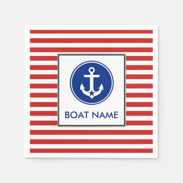 Servilleta De Papel Nautical Bote Name Fiesta Cocktail Napkins RWB (Anverso)