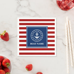 Servilleta De Papel Nautical Bote Nombre Anchor Rope Estrellas RWB