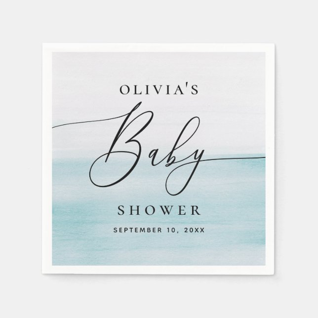 Servilleta De Papel Nautical Boy Baby Shower | Costa azul acuarela (Anverso)