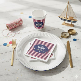Servilleta De Papel Nautical Captain Hat Birthday Navy & Red Stripes K