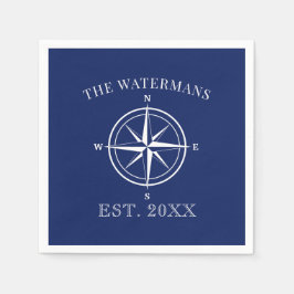 Servilleta De Papel Nautical Compass Rosa Nombre Familia Navy Azul