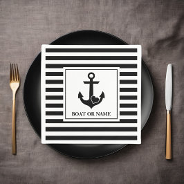 Servilleta De Papel Nautical Heart Anchor Boat Black White Strip