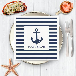 Servilleta De Papel Nautical Heart Anchor Boat Nombre Navy Rayo Blanco
