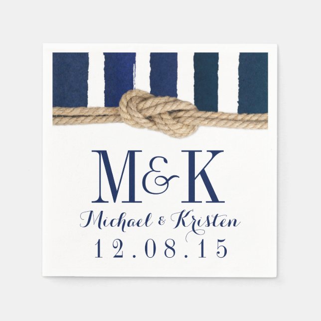 Servilleta De Papel Nautical Knot Navy Stripes Bodas Napkins (Anverso)