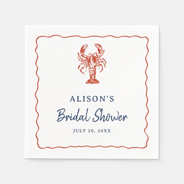 Servilleta De Papel Nautical Lobster Coastal Bridal Shower  (Anverso)