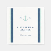 Nautical Monograma Boda Cocktail Napkin