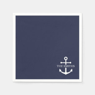 Servilleta De Papel Nautical Navy Blue Anchor Nombre de familia person