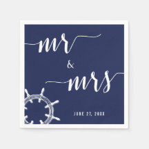 Nautical Navy Blue Boda Napkins Con Rueda