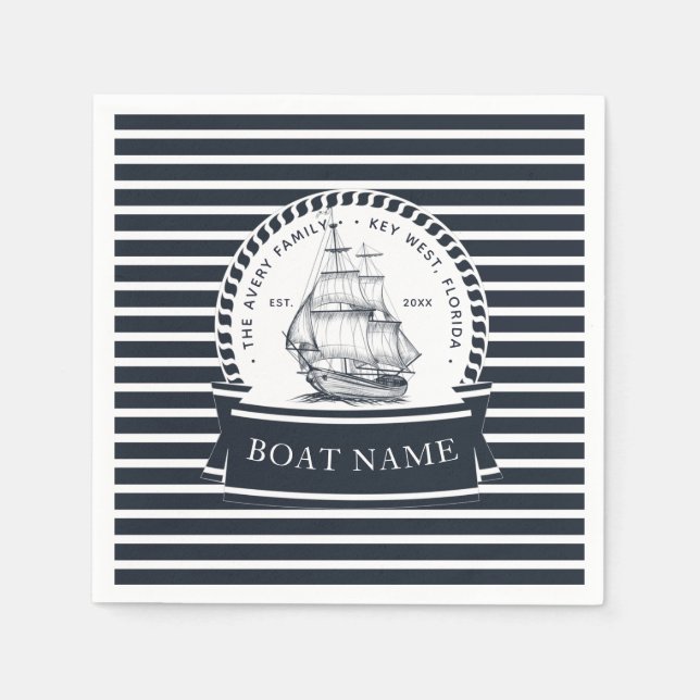 Servilleta De Papel Nautical Navy Blue Modern Personalizado (Anverso)