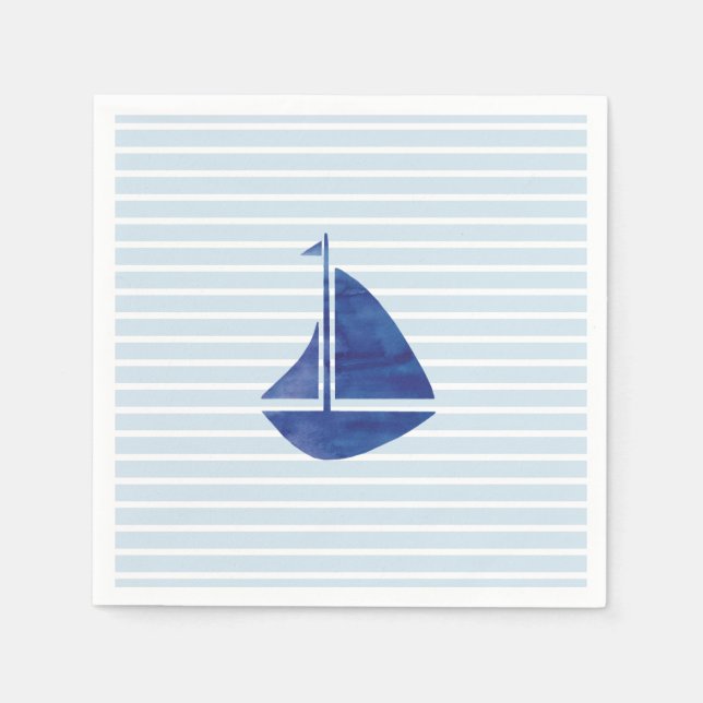 Servilleta De Papel Nautical Ocean Blue Stripe Paper Napkin (Anverso)
