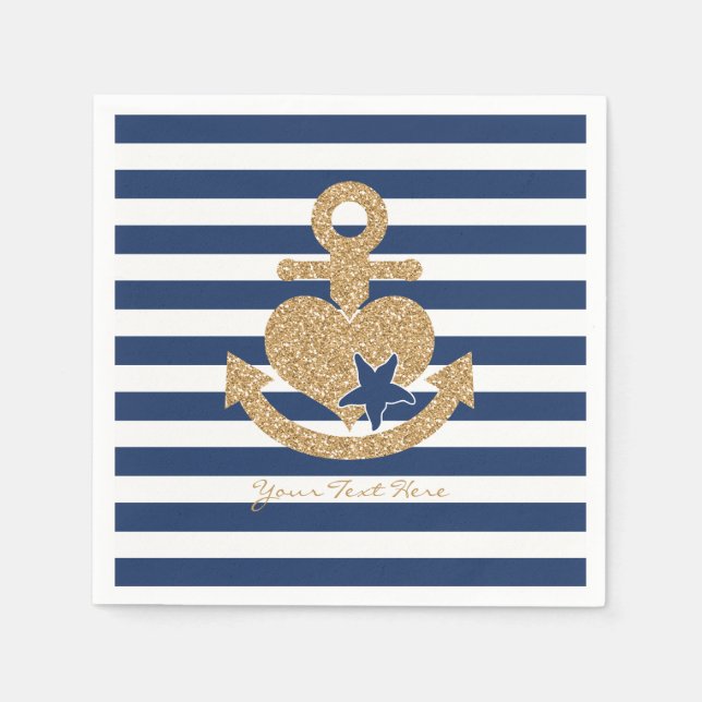 Servilleta De Papel Nautical Paper Napkins-Navy Gold (Anverso)