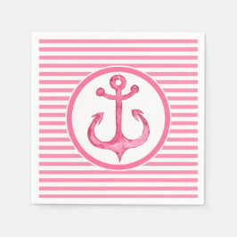 Servilleta De Papel Nautical Pink Anchor Tirado Papel Napkins