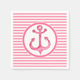 Servilleta De Papel Nautical Pink Anchor Tirado Papel Napkins