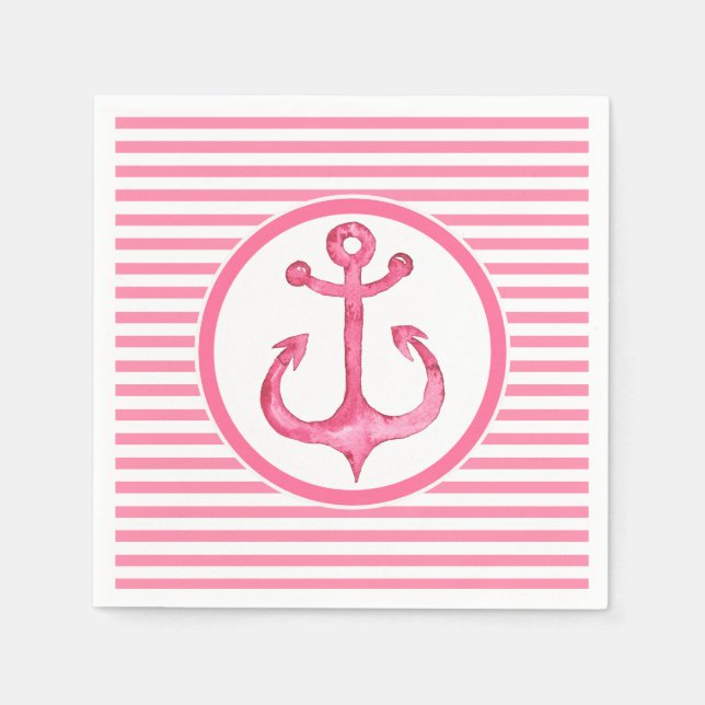 Servilleta De Papel Nautical Pink Anchor Tirado Papel Napkins (Anverso)