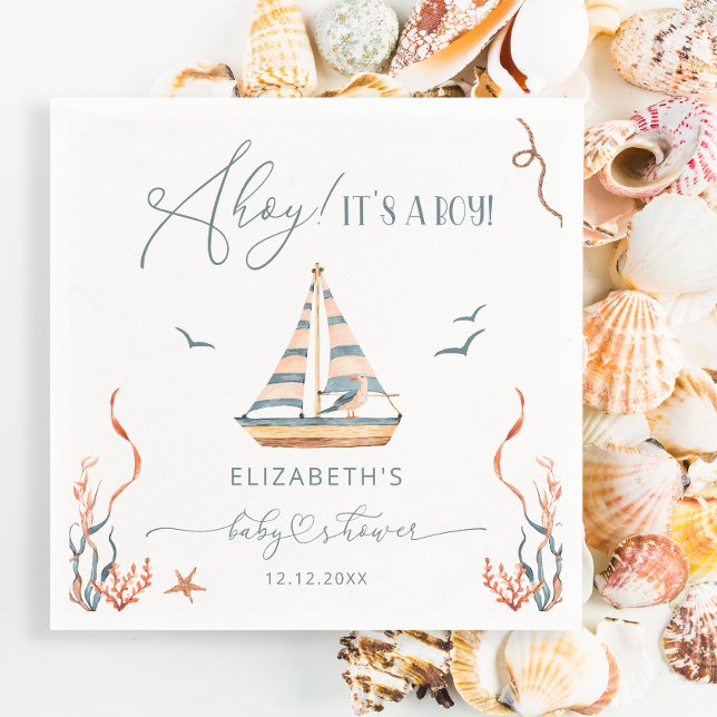 Servilleta De Papel Nautical Sailboat Ahoy es un niño Baby Shower (Subido por el creador)