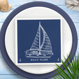 Servilleta De Papel Nautical Sailboat Anchor Nave Blue White Boot Nomb