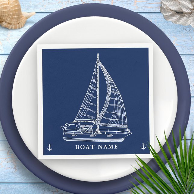 Servilleta De Papel Nautical Sailboat Anchor Nave Blue White Boot Nomb (Subido por el creador)